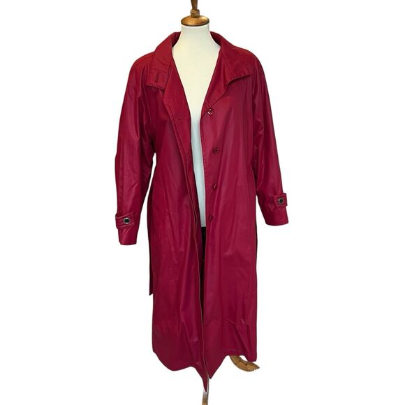 London Fog Trench Coat Red Long Jacket Zip In Liner Size 12 Petite USA Vintage - Picture 6 of 13